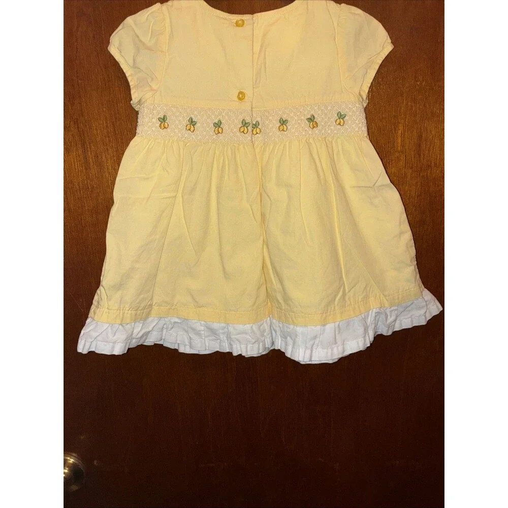 VTG Gymboree Girls Yellow Lemon Dress Size 6-12 Months Smocked HTF